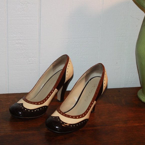 LIMITED SALE(Dapper Day 50s style) Career Girl Leather Pumps Tri-Color Size 7.5M - Picture 1 of 9